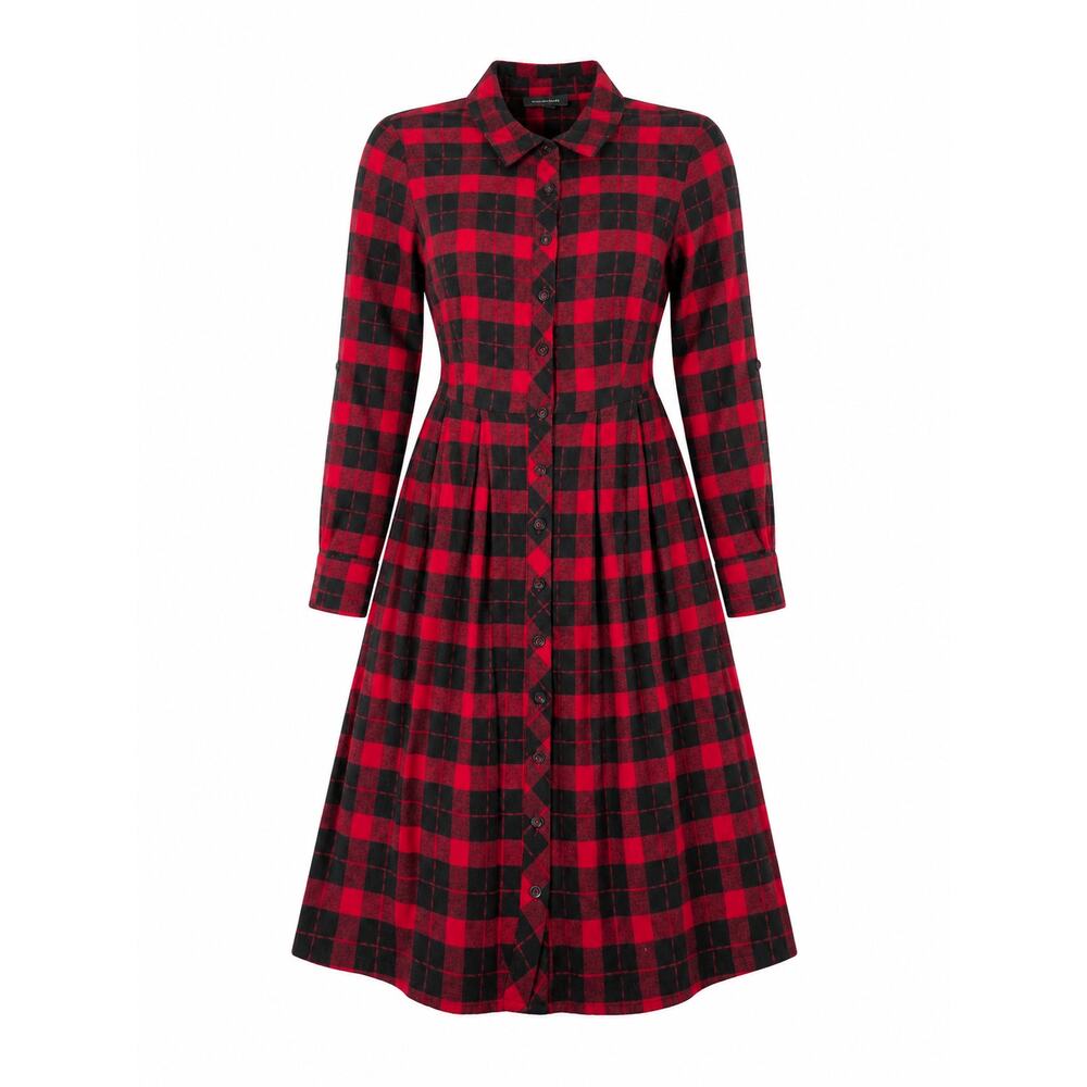 ModCloth Red Black Buffalo Plaid Button Front Dress Size 2